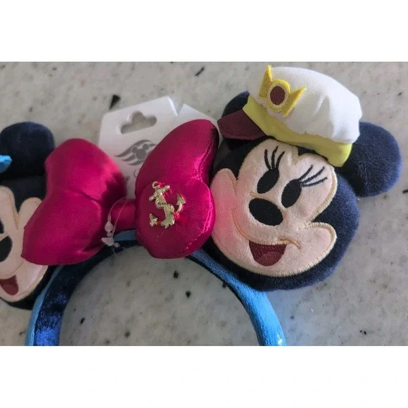 NWT!! Disney Cruise Line DCL Captain Mickey & Minnie Mouse Plush Ears Headband - Picture 4 of 7